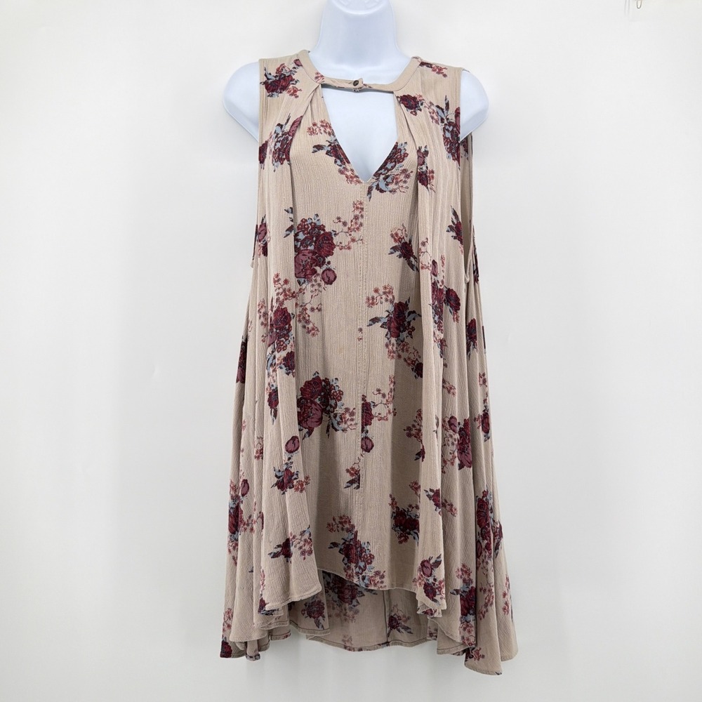 Free People Get Your Love Slip Dress M Beige Floral Cutout Trapeze Swing Tunic